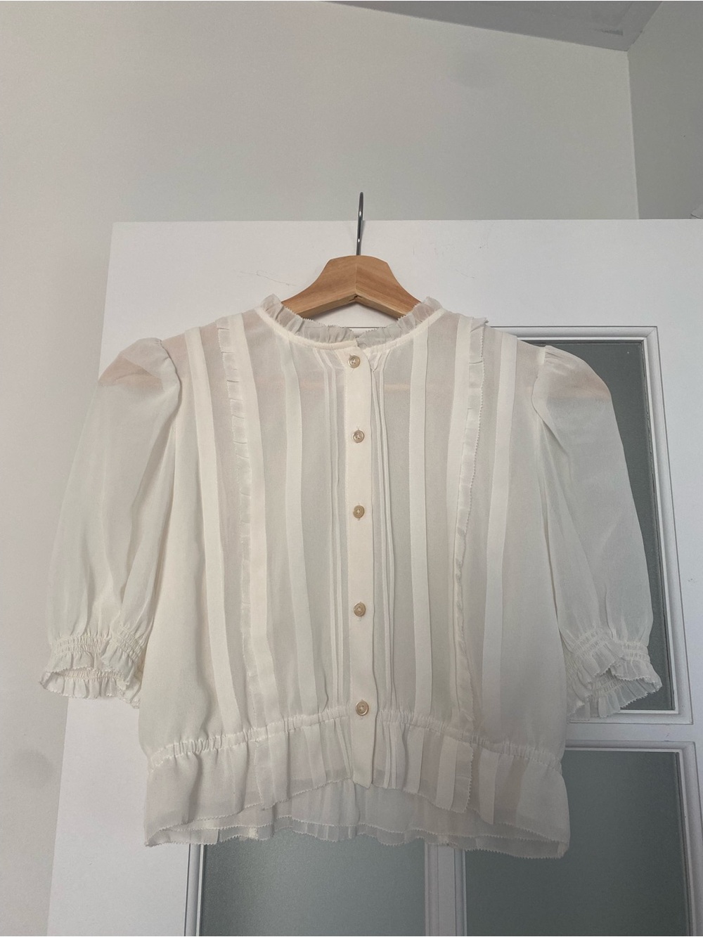 Wilfried Sheer Ivory Ruffle-Trim Button Front Blouse